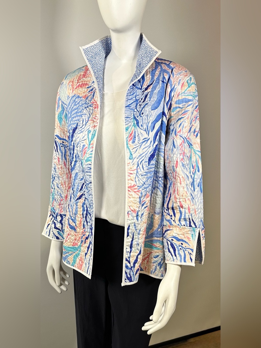 PATTY KIM Reversible Coastal Coral Reef Print Jacket; NWT, Sz. S